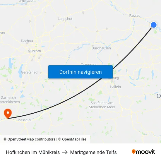 Hofkirchen Im Mühlkreis to Marktgemeinde Telfs map