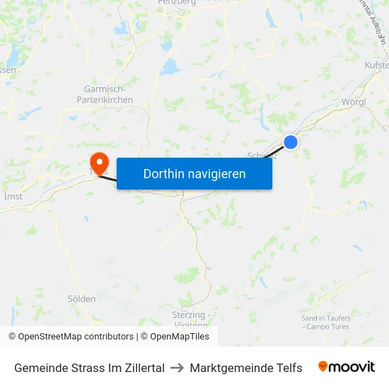 Gemeinde Strass Im Zillertal to Marktgemeinde Telfs map