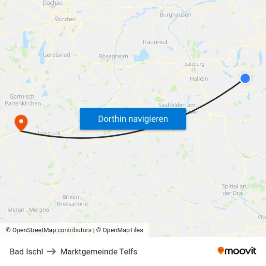 Bad Ischl to Marktgemeinde Telfs map