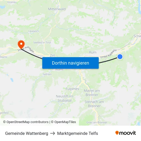 Gemeinde Wattenberg to Marktgemeinde Telfs map