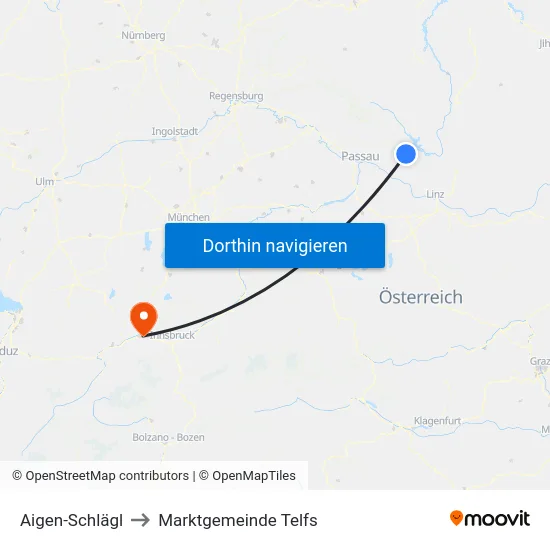 Aigen-Schlägl to Marktgemeinde Telfs map