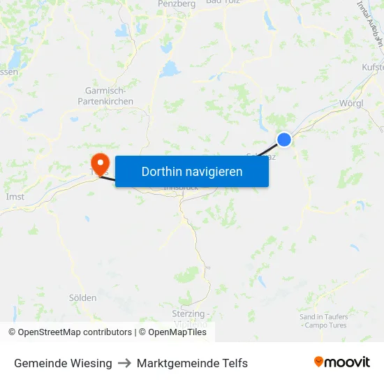 Gemeinde Wiesing to Marktgemeinde Telfs map