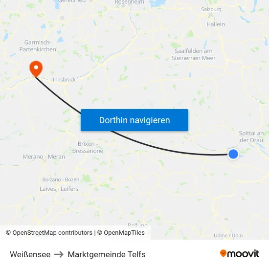 Weißensee to Marktgemeinde Telfs map