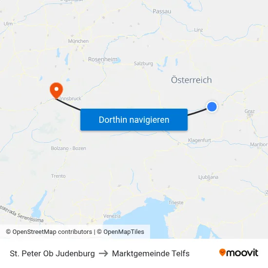 St. Peter Ob Judenburg to Marktgemeinde Telfs map