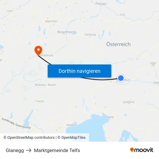 Glanegg to Marktgemeinde Telfs map