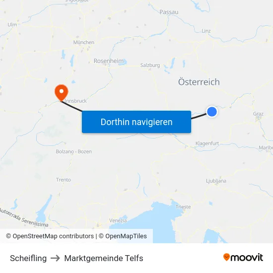 Scheifling to Marktgemeinde Telfs map