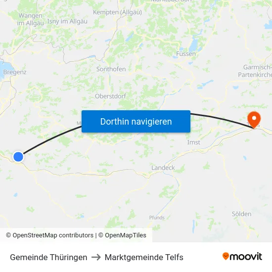 Gemeinde Thüringen to Marktgemeinde Telfs map