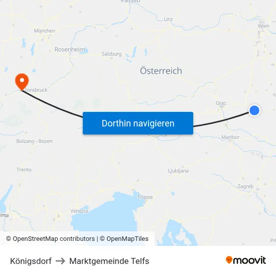 Königsdorf to Marktgemeinde Telfs map