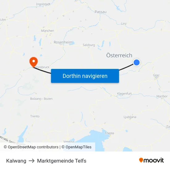 Kalwang to Marktgemeinde Telfs map