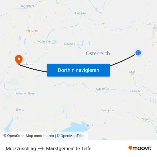 Mürzzuschlag to Marktgemeinde Telfs map