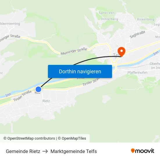 Gemeinde Rietz to Marktgemeinde Telfs map
