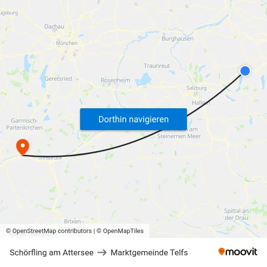 Schörfling am Attersee to Marktgemeinde Telfs map