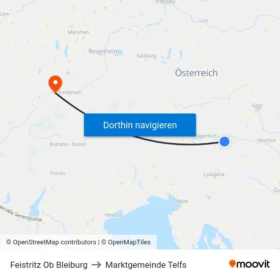 Feistritz Ob Bleiburg to Marktgemeinde Telfs map
