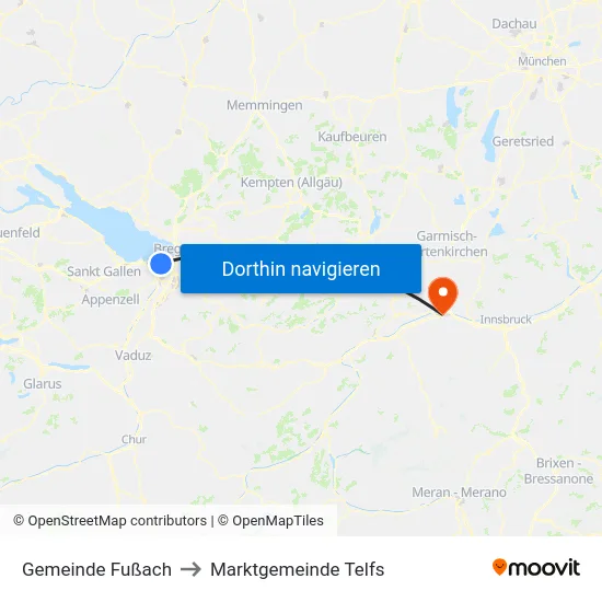 Gemeinde Fußach to Marktgemeinde Telfs map