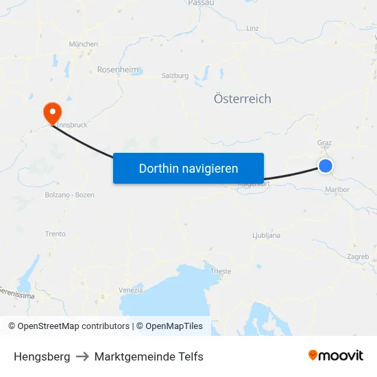 Hengsberg to Marktgemeinde Telfs map