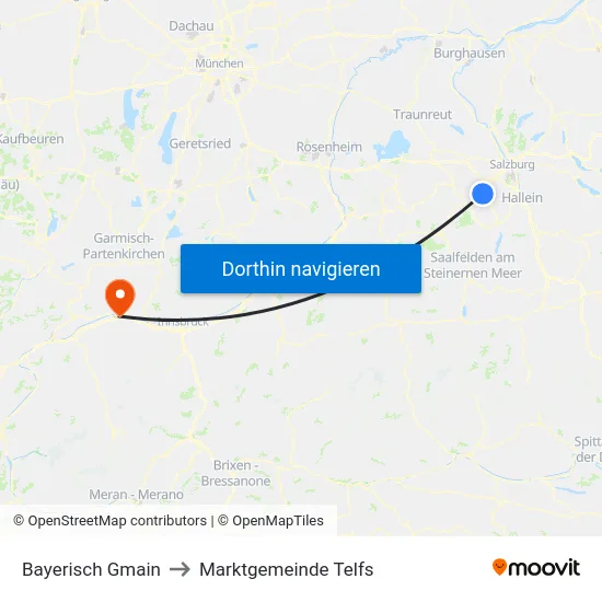 Bayerisch Gmain to Marktgemeinde Telfs map