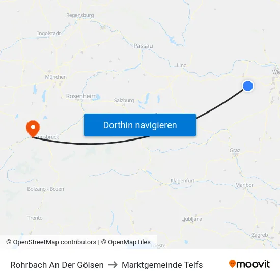 Rohrbach An Der Gölsen to Marktgemeinde Telfs map