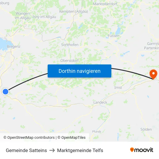 Gemeinde Satteins to Marktgemeinde Telfs map