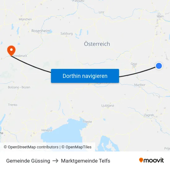 Gemeinde Güssing to Marktgemeinde Telfs map