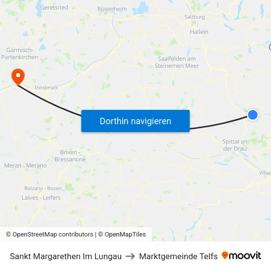 Sankt Margarethen Im Lungau to Marktgemeinde Telfs map