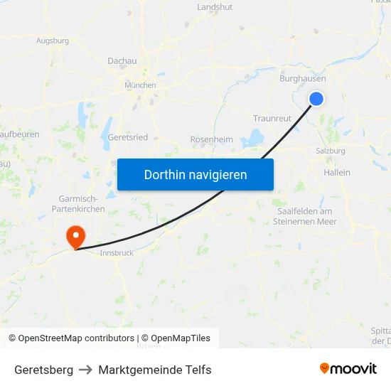 Geretsberg to Marktgemeinde Telfs map