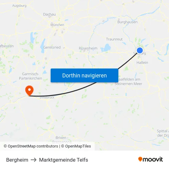 Bergheim to Marktgemeinde Telfs map