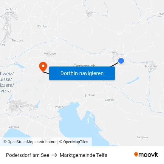 Podersdorf am See to Marktgemeinde Telfs map