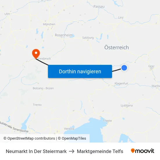 Neumarkt In Der Steiermark to Marktgemeinde Telfs map