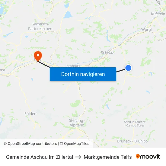 Gemeinde Aschau Im Zillertal to Marktgemeinde Telfs map