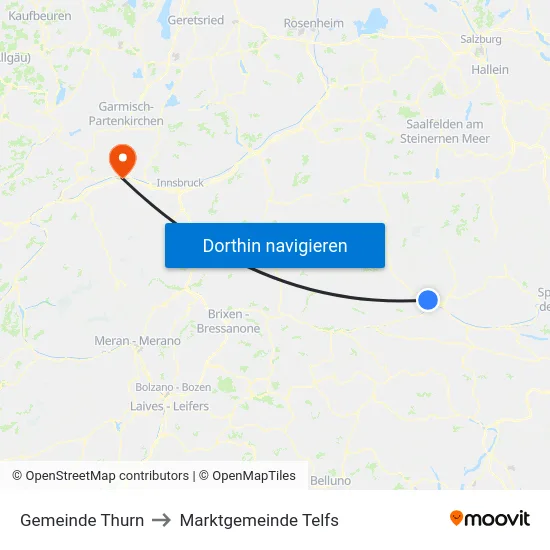 Gemeinde Thurn to Marktgemeinde Telfs map