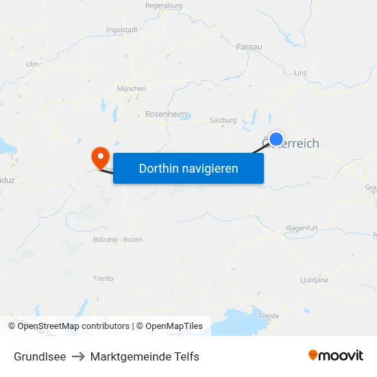 Grundlsee to Marktgemeinde Telfs map