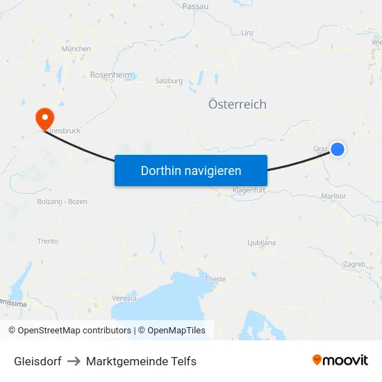 Gleisdorf to Marktgemeinde Telfs map