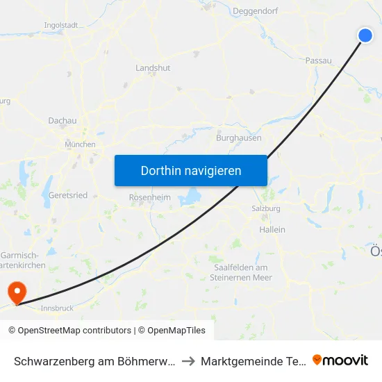 Schwarzenberg am Böhmerwald to Marktgemeinde Telfs map