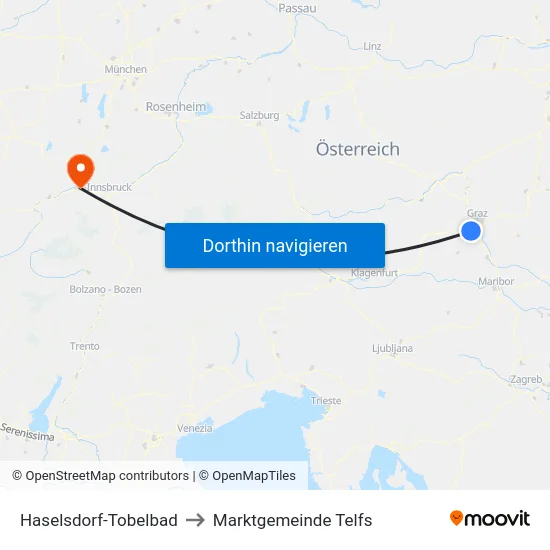 Haselsdorf-Tobelbad to Marktgemeinde Telfs map