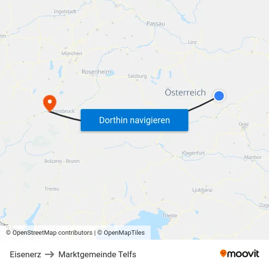 Eisenerz to Marktgemeinde Telfs map