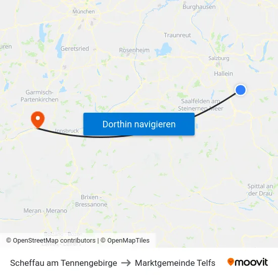 Scheffau am Tennengebirge to Marktgemeinde Telfs map