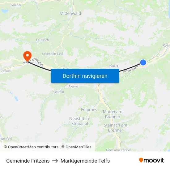 Gemeinde Fritzens to Marktgemeinde Telfs map