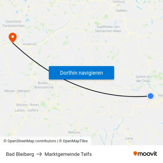 Bad Bleiberg to Marktgemeinde Telfs map