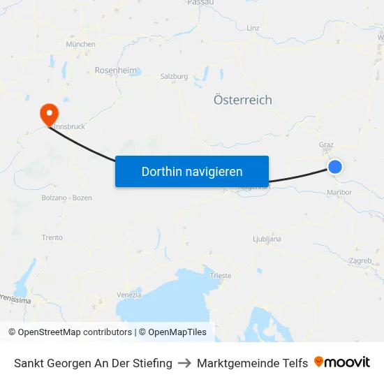 Sankt Georgen An Der Stiefing to Marktgemeinde Telfs map