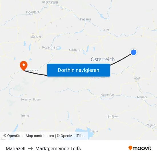 Mariazell to Marktgemeinde Telfs map