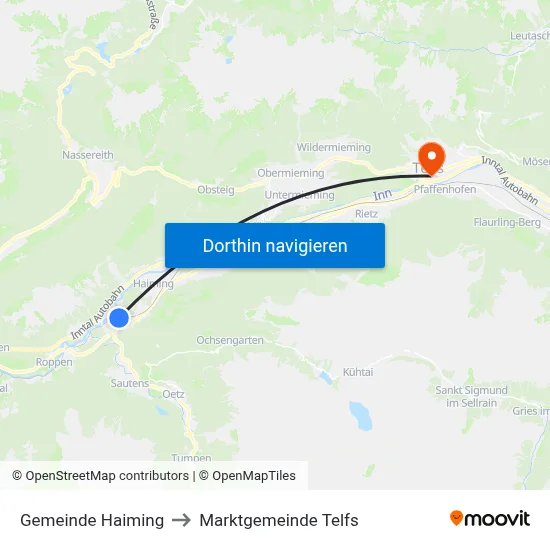 Gemeinde Haiming to Marktgemeinde Telfs map