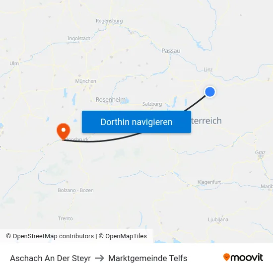 Aschach An Der Steyr to Marktgemeinde Telfs map