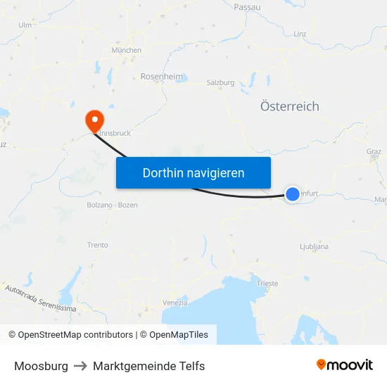 Moosburg to Marktgemeinde Telfs map