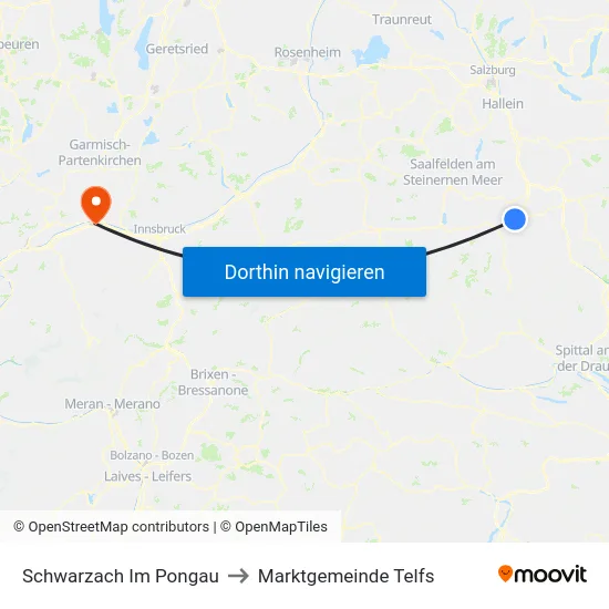 Schwarzach Im Pongau to Marktgemeinde Telfs map