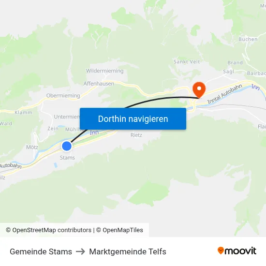 Gemeinde Stams to Marktgemeinde Telfs map