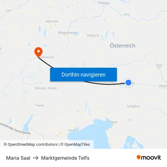 Maria Saal to Marktgemeinde Telfs map