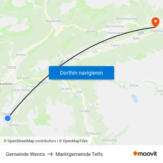 Gemeinde Wenns to Marktgemeinde Telfs map