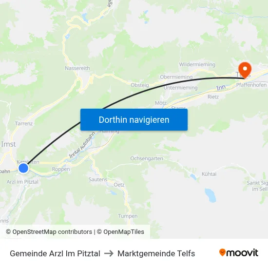 Gemeinde Arzl Im Pitztal to Marktgemeinde Telfs map
