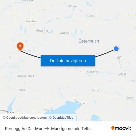 Pernegg An Der Mur to Marktgemeinde Telfs map