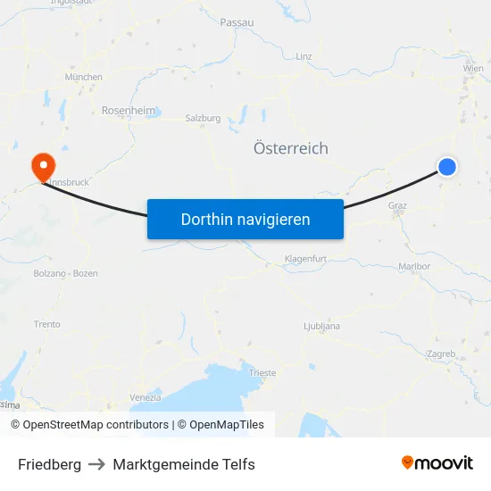 Friedberg to Marktgemeinde Telfs map